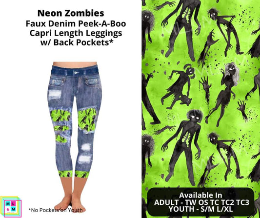 Neon Zombies Faux Denim Capris
