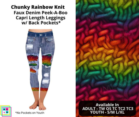 Chunky Rainbow Knit Faux Denim Capris