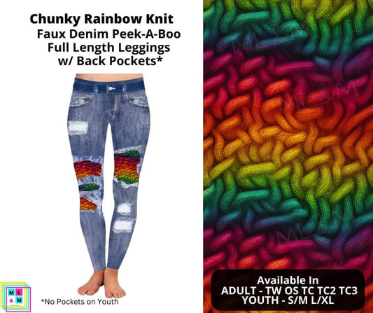 Chunky Rainbow Knit Faux Denim Full Length