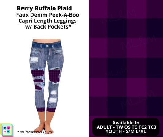 Berry Buffalo Plaid Faux Denim Capris
