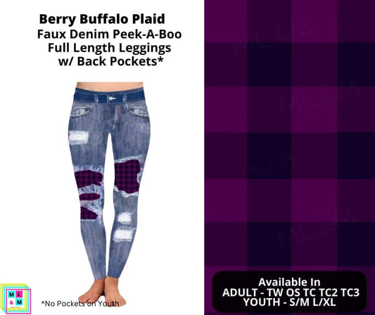 Berry Buffalo Plaid Faux Denim Full Length
