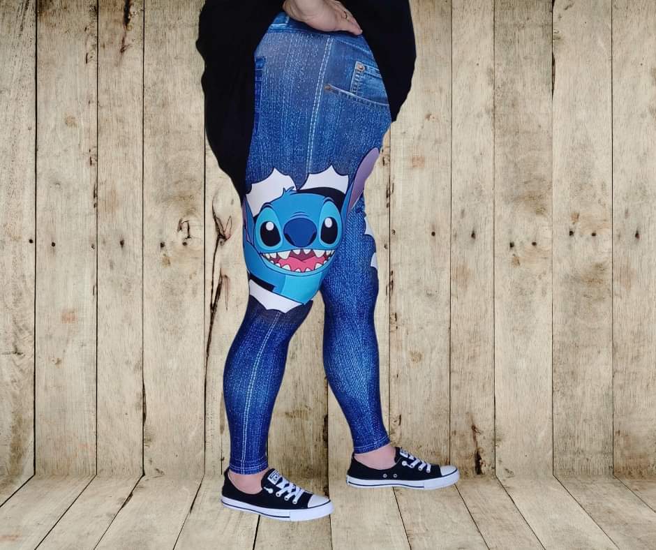 Surprise A Full Length Faux Denim w/ Side Leg Designs