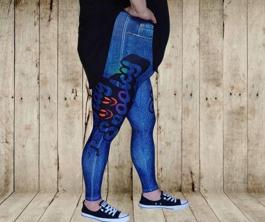 Stay Spooky Full Length Faux Denim w/ Side Leg Designs