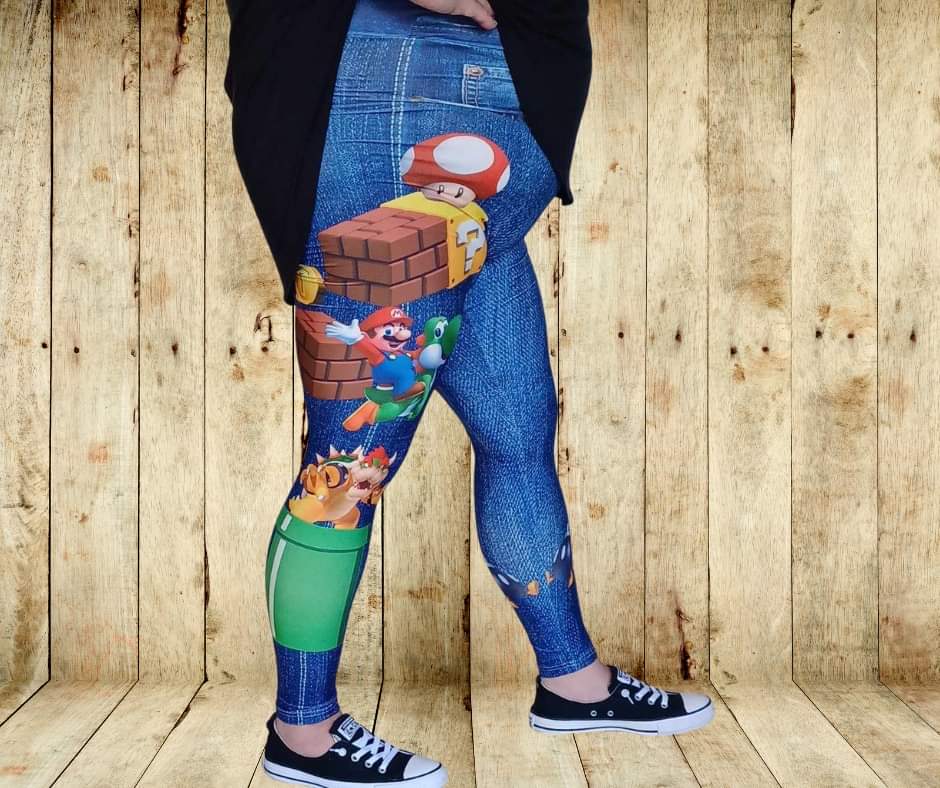 Plumber Game Full Length Faux Denim w/ Side Leg Designs