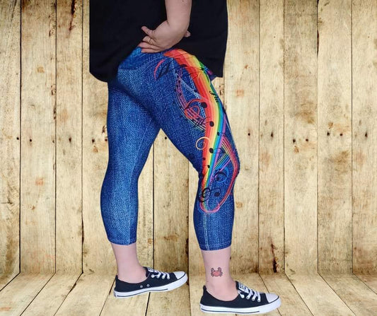 Play On Capri Faux Denim w/ Side Leg Designs