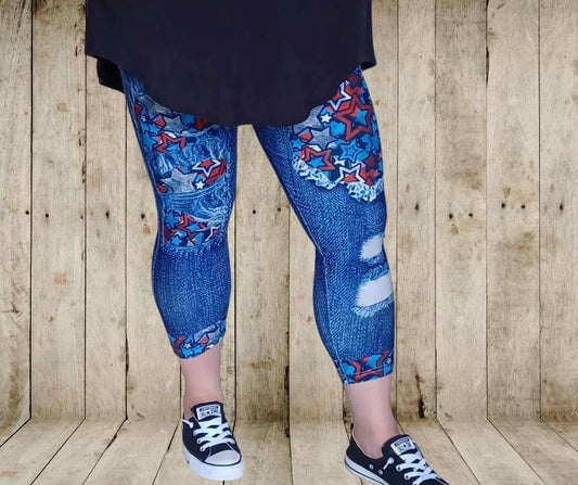 Star Spangled Faux Denim Capris