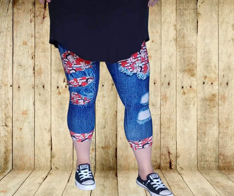 BB Stripes Faux Denim Capris