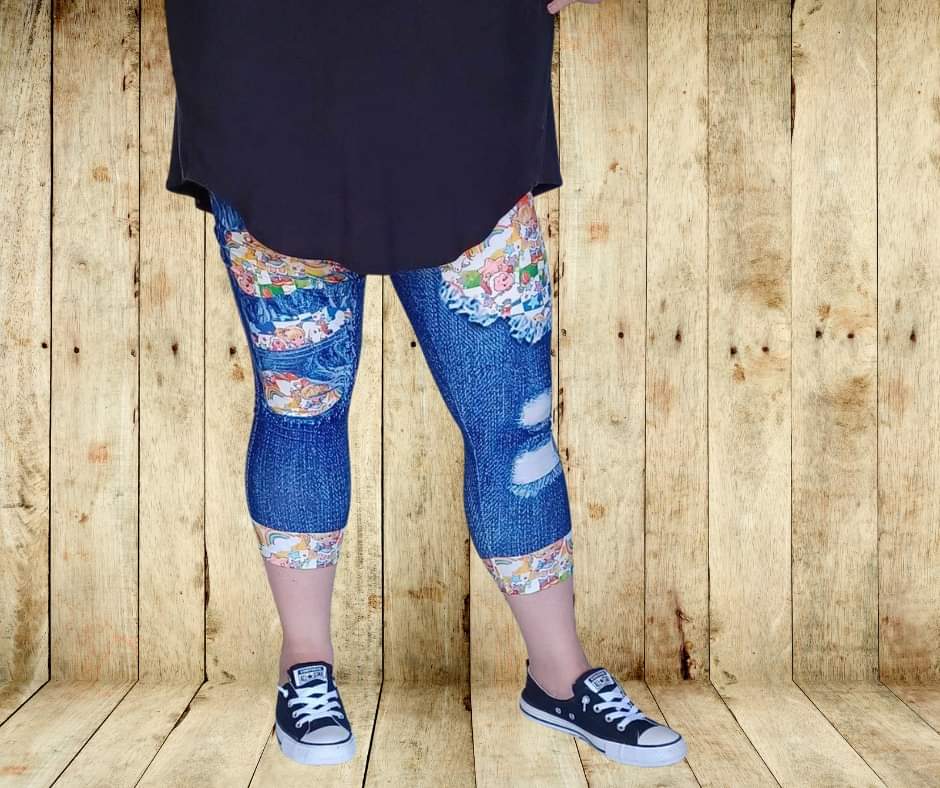 Rainbow Girl Check Faux Denim Capris