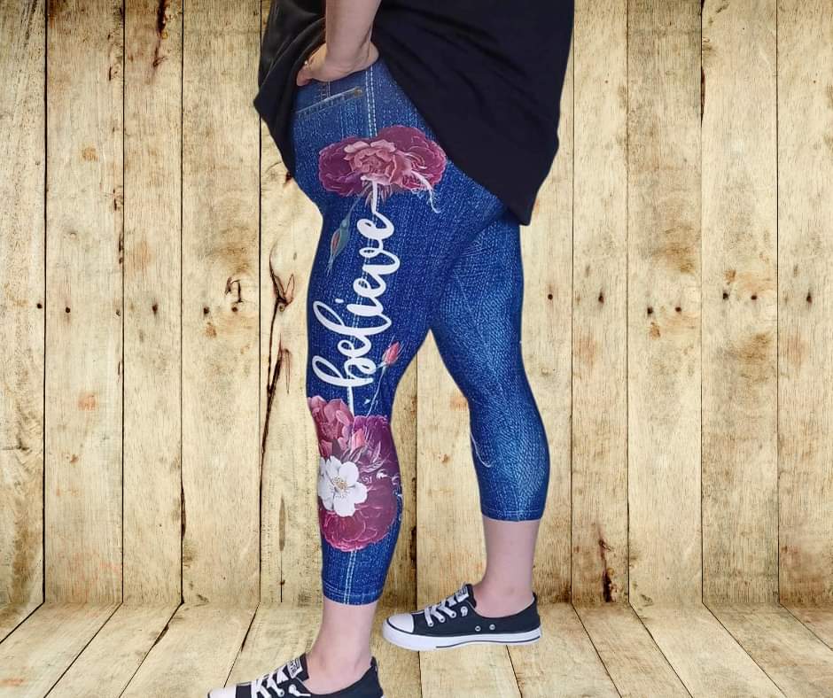 Believe Capri Faux Denim w/ Side Leg Designs