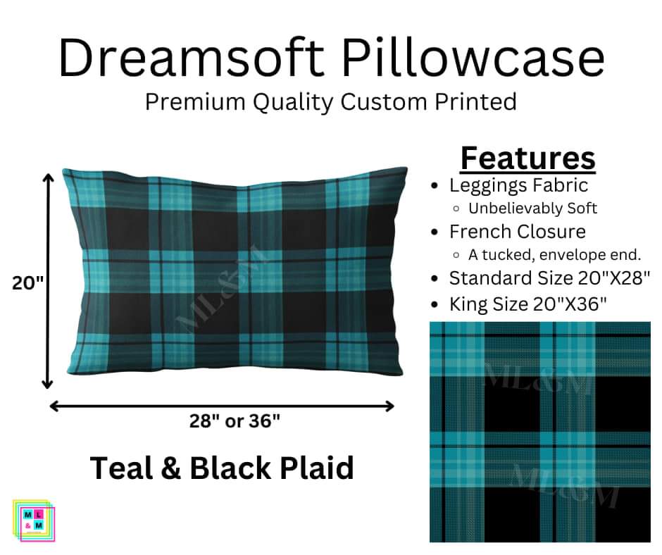 Teal & Black Plaid Dreamsoft Pillowcase