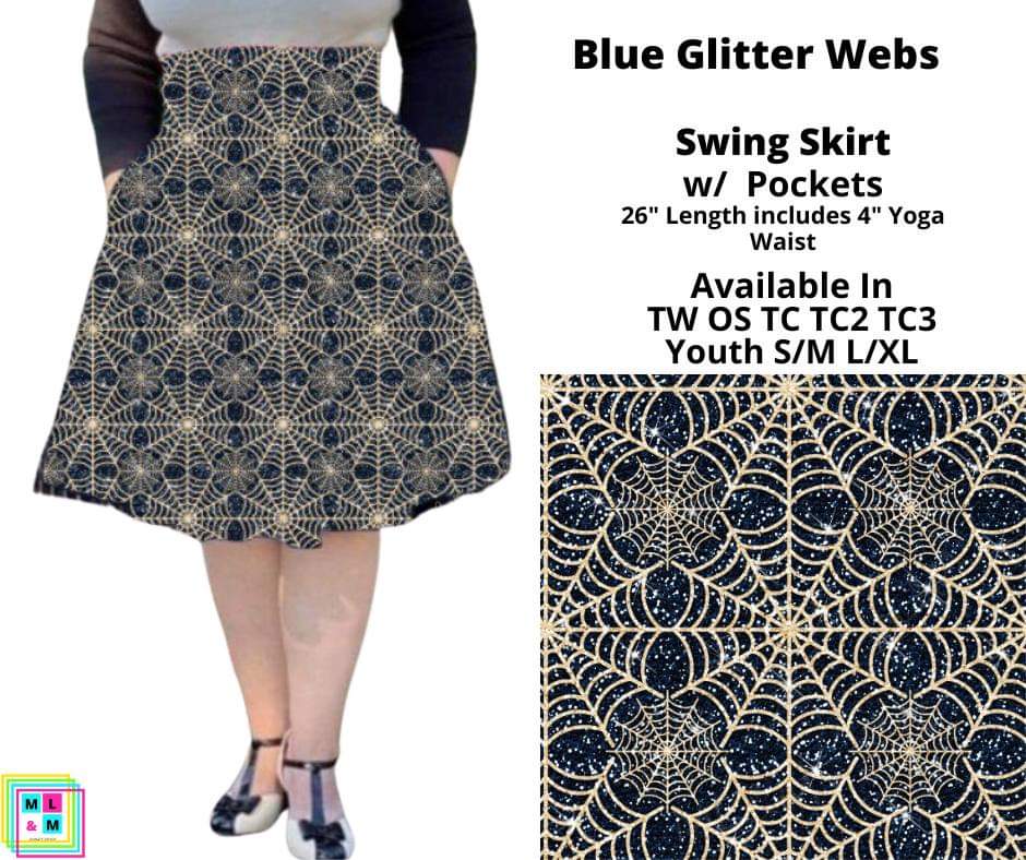 Blue Glitter Webs Swing Skirt