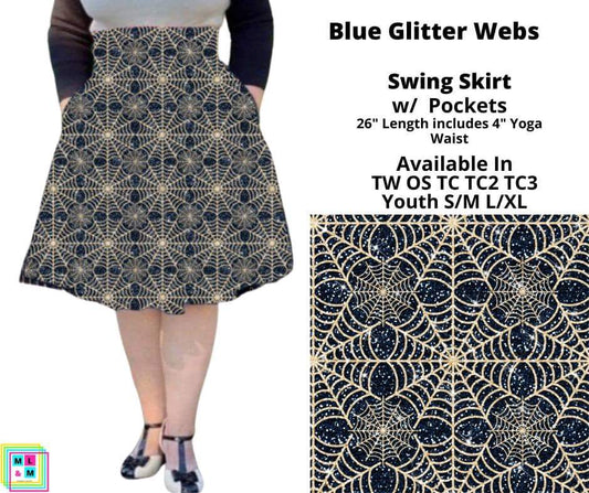 Blue Glitter Webs Swing Skirt