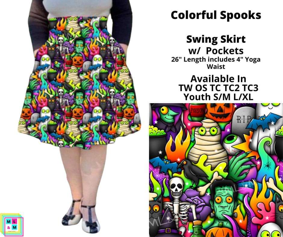 Colorful Spooks Swing Skirt