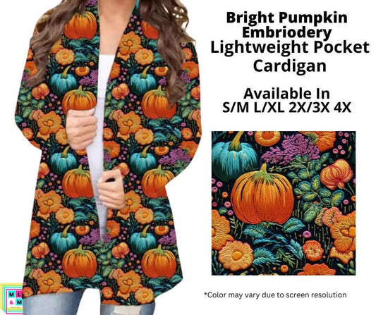 Bright Pumpkin Embroidery Pocket Cardigan