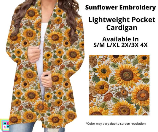 Sunflower Embroidery Pocket Cardigan