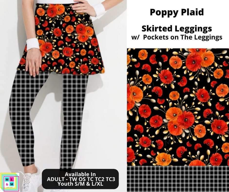 Poppy Plaid Skirted Full Length Leggings w/ Pockets