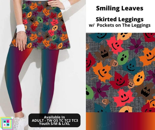 Smiling Leaves Skirted Full Length Leggings w/ Pockets