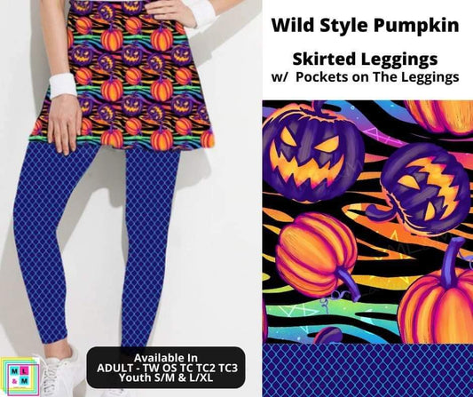 Wild Style Pumpkins Skirted Full Length Leggings w/ Pockets