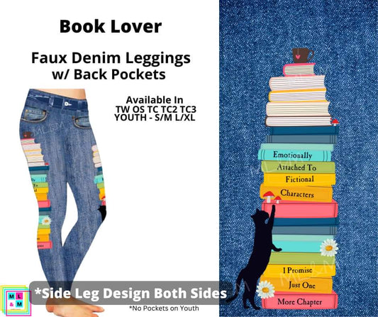 Book Lover Full Length Faux Denim w/ Side Leg Designs
