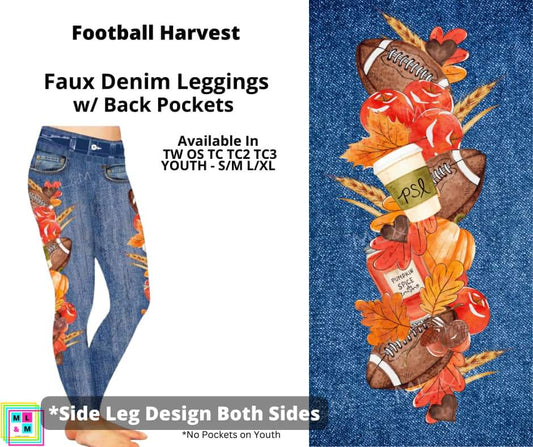 Football Harvest Full Length Faux Denim w/ Side Leg Designs
