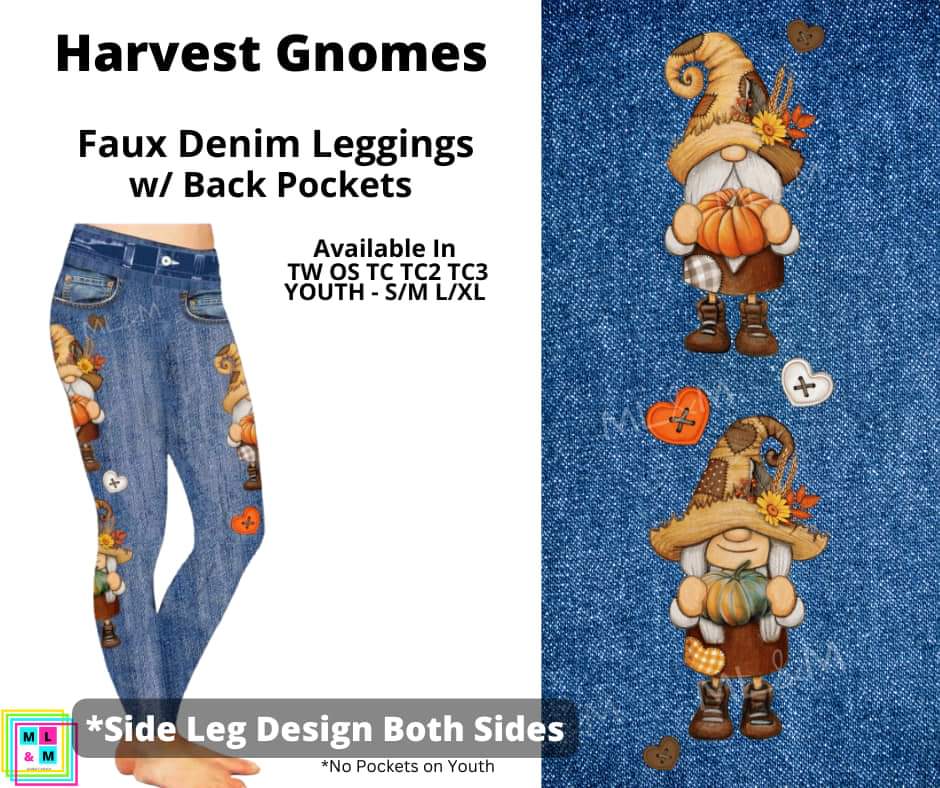 Harvest Gnomes Full Length Faux Denim w/ Side Leg Designs