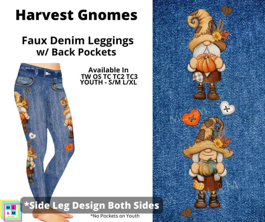 Harvest Gnomes Full Length Faux Denim w/ Side Leg Designs