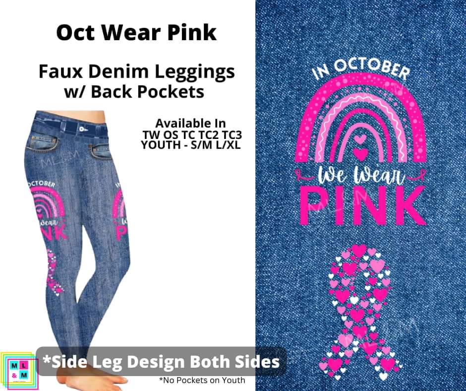 Oct Wear Pink Full Length Faux Denim w/ Side Leg Designs