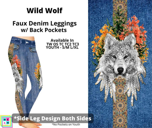 Wild Wolf Full Length Faux Denim w/ Side Leg Designs