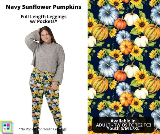 Navy Sunflower Pumpkins Full Length Leggings w/ Pockets