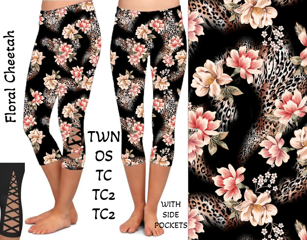 Floral Cheetah Criss Cross Capris with Pockets