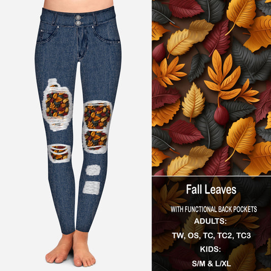 Fall Leaves Faux Denim Peekaboo Leggings with Pockets Preorder Closes 9/18  eta Late October