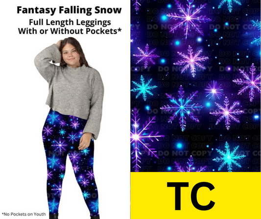 Fantasy Falling Snow Full Length Leggings w/ Pockets