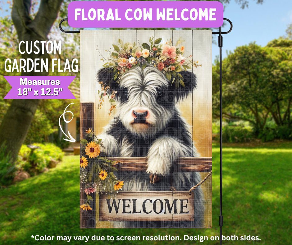 Floral Cow Welcome Garden Flag