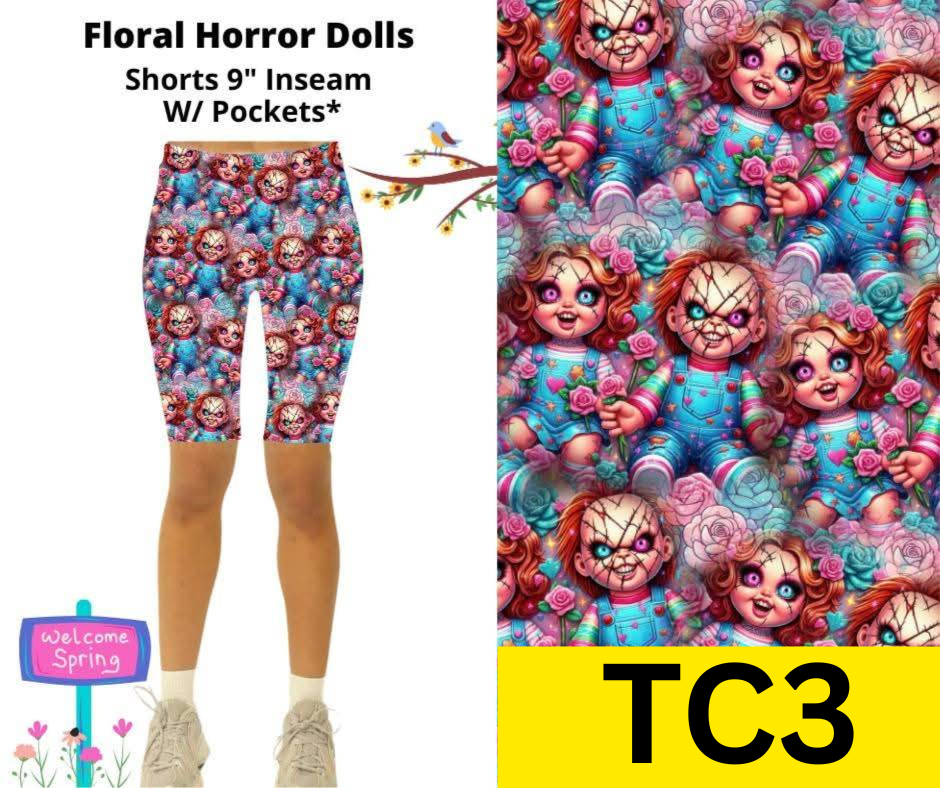 Floral Horror Dolls Jamaica Shorts w/ Pockets