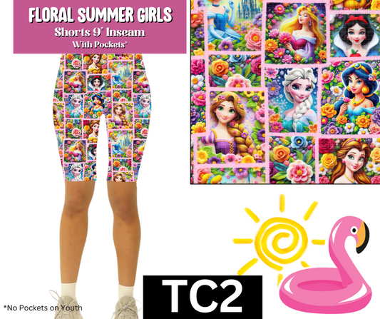 Floral Summer Girls Jamaica Shorts w/ Pockets