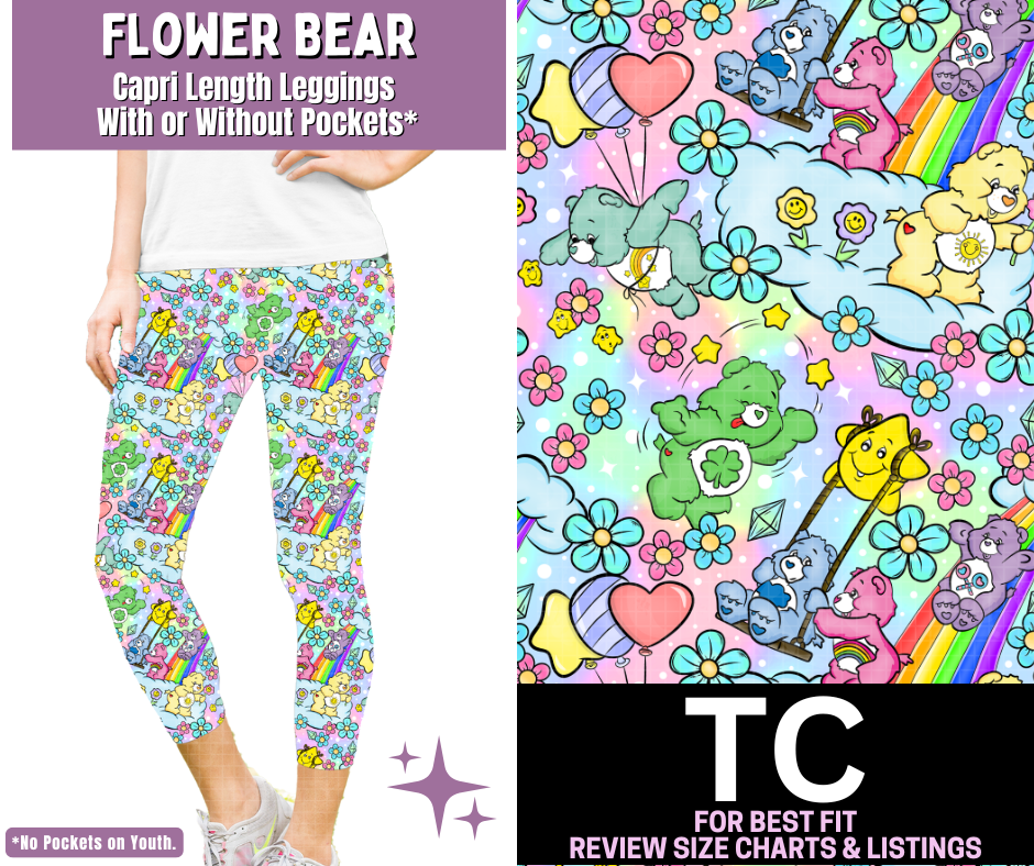 Flower Bear Capri Length Leggings w/ Pockets