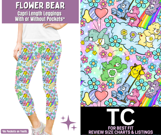 Flower Bear Capri Length Leggings w/ Pockets