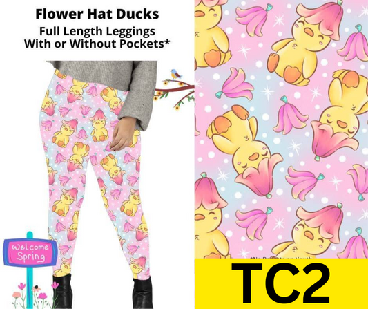 Flower Hat Ducks Full Length Leggings w/ Pockets
