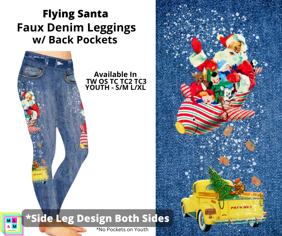 Flying Santa Full Length Faux Denim w/ Side Leg Designs