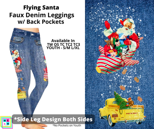 Flying Santa Full Length Faux Denim w/ Side Leg Designs