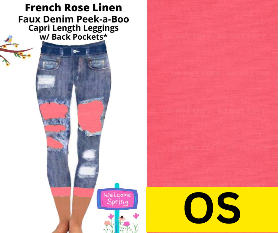 French Rose Linen Capri Faux Denim Peekaboo