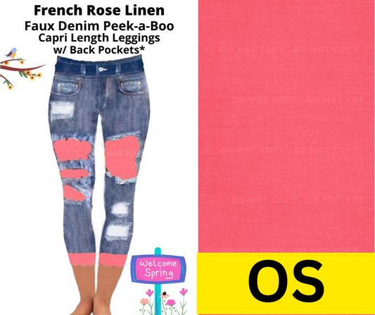 French Rose Linen Capri Faux Denim Peekaboo