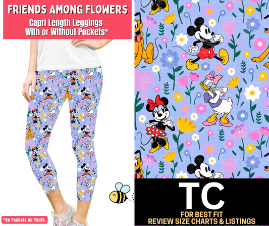 Friends Among Flowers Capri Length Leggings w/ Pockets