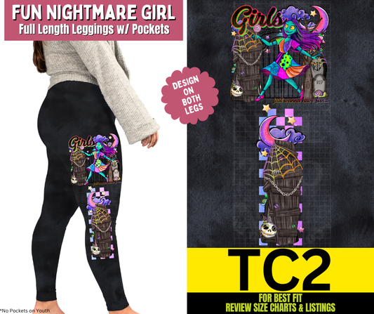 Fun Nightmare Girl Watercolor Full Length Leggings w/ Side Leg Designs