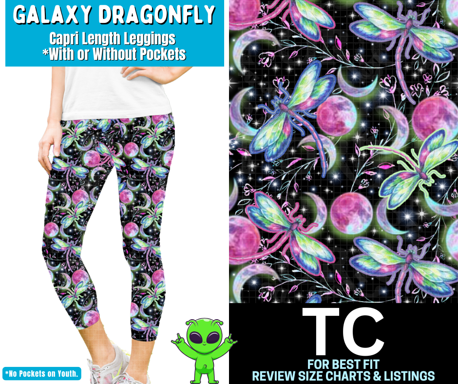 Galaxy Dragonfly Capri Length Leggings w/ Pockets