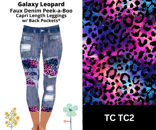 Galaxy Leopard Capri Faux Denim Peekaboo