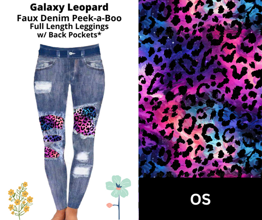 Galaxy Leopard Faux Denim Full Length Peekaboo Leggings