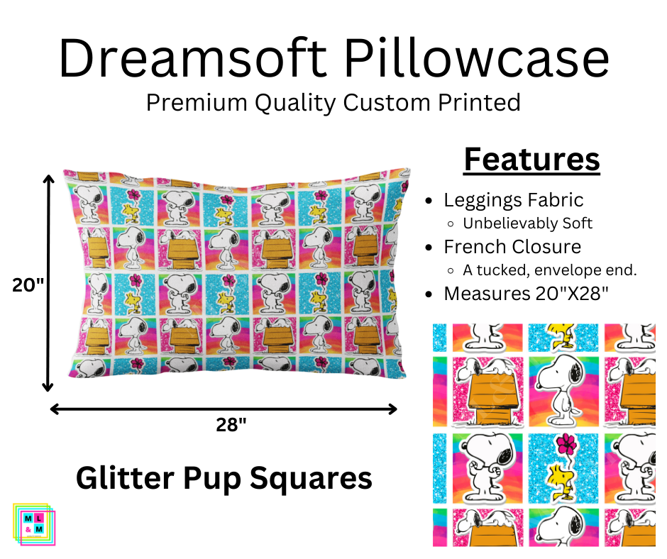 Glitter Pup Squares Dreamsoft Pillowcase