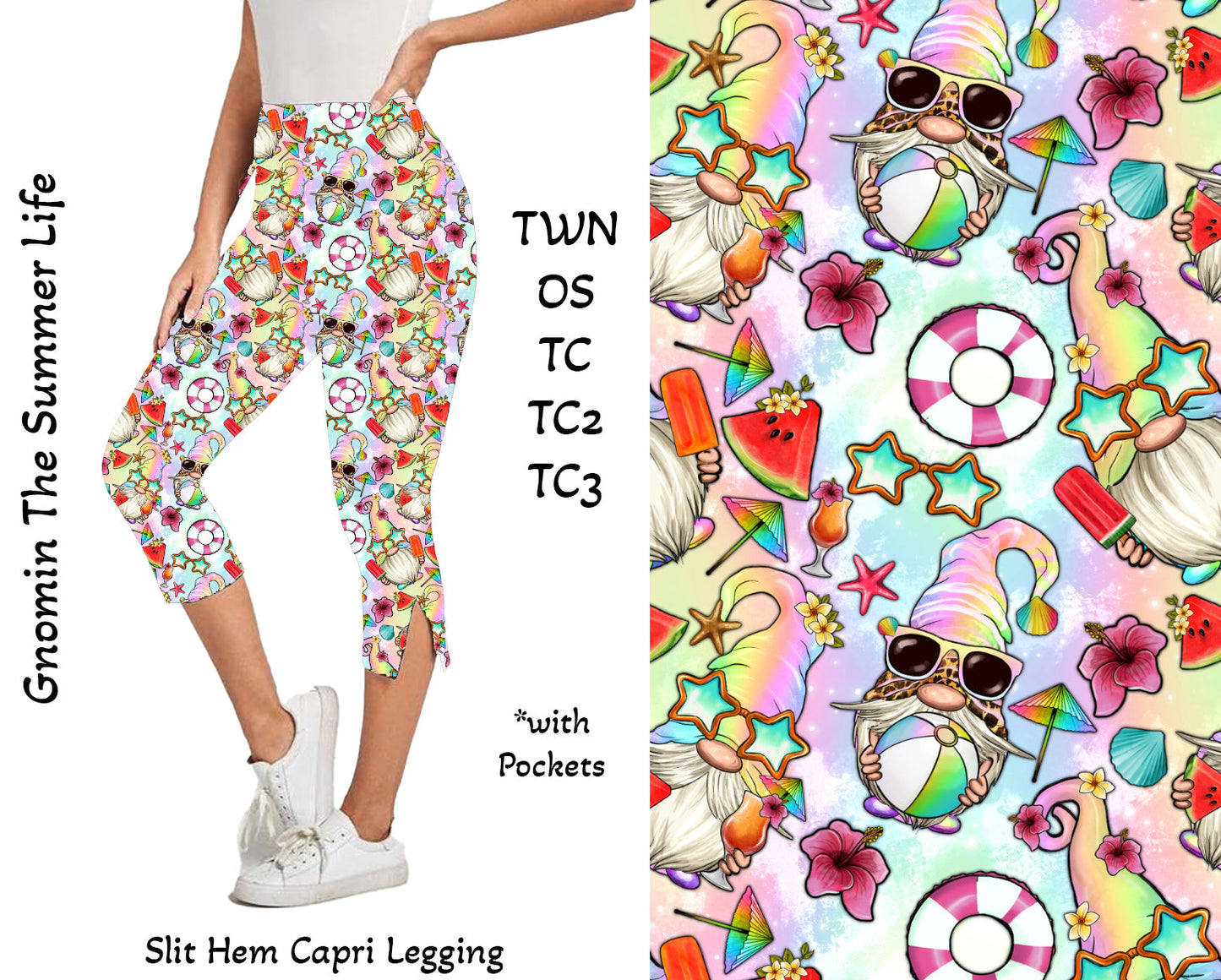 Gnomin The Summer Life Side Slit Hem Capri Leggings with Pockets