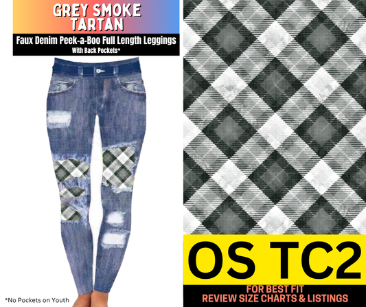 Grey Smoke Tartan Faux Denim Full Length Peekaboo Leggings
